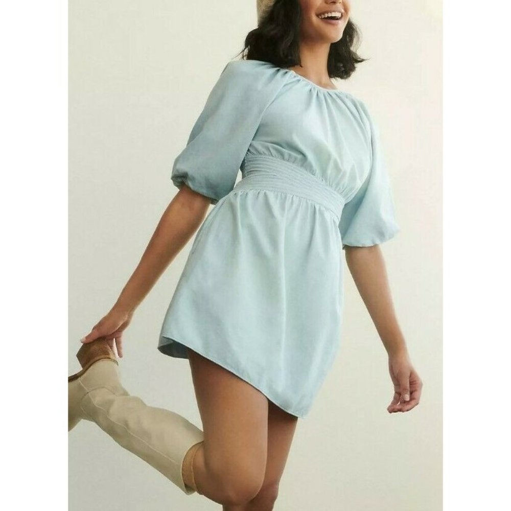 Anthropologie Love the Label Light Denim Blue Dress Women's Size Medium Mini NEW